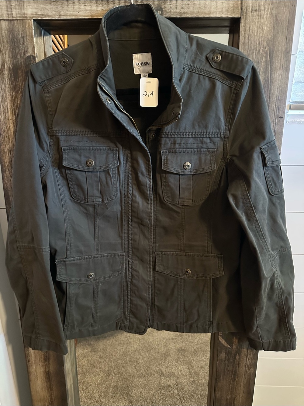 Kensie Jeans Women’s Large Olive Green Military Utility Field Jacket grunge